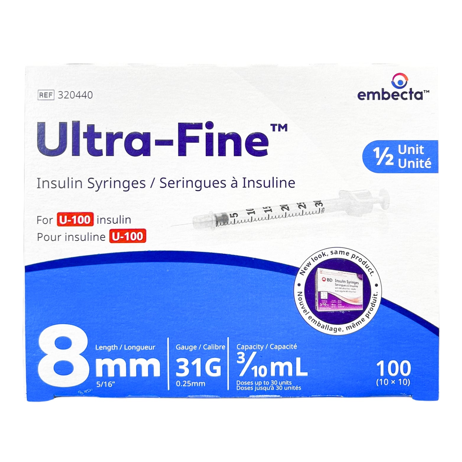 0.3mL | 31G x 8mm Embecta Ultra-Fine Insulin Syringes | 320440