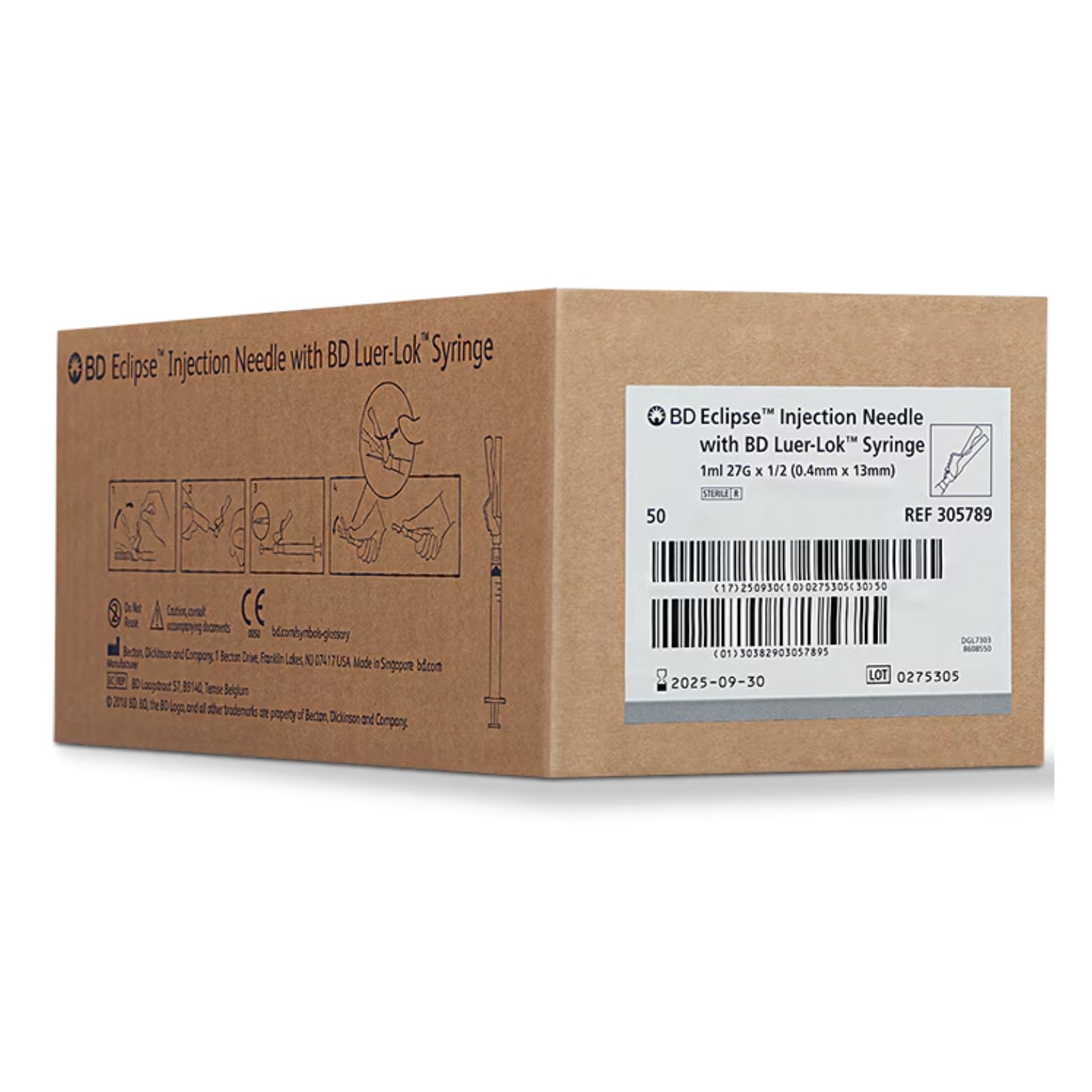 1ml-27g-x1-2-bd-eclipse-injection-needle-with-luer-lok-syringe-50-box-305789